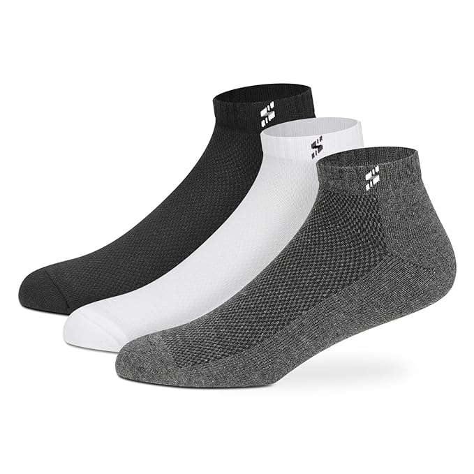 Supersox Ankle Length Sports Socks for Man | Half Terry Cushioned Cotton | Anti-Odour & Antibacterial | Breathable & Moisture Absorbent | Running, Gym & Sneaker | Pack of 3